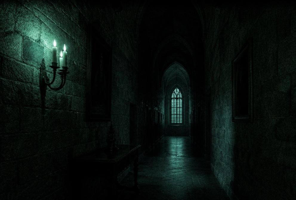 Example private investigation photo of a dark castle corridor